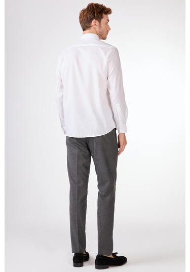 Beyaz Düz Uzun Kol Regular Fit Erkek Gömlek Beyaz