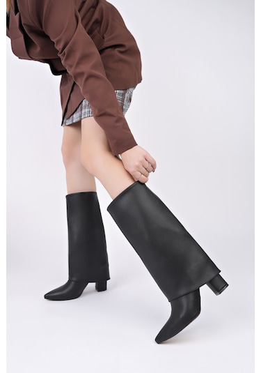 Muggo Rebeca Sivri Burun Kalın Topuklu Kadın Çizme - Siyah