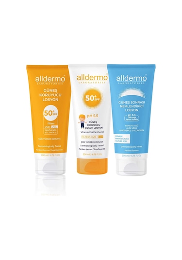 Alldermo Aile Boyu Güneş Koruma 3'lü Losyon Seti 3 x 200 ML