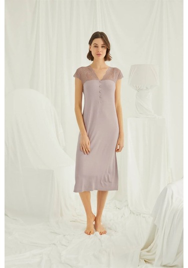 Monamise Kadın Vizon Kısa Kollu Gecelik 18436 Vizon