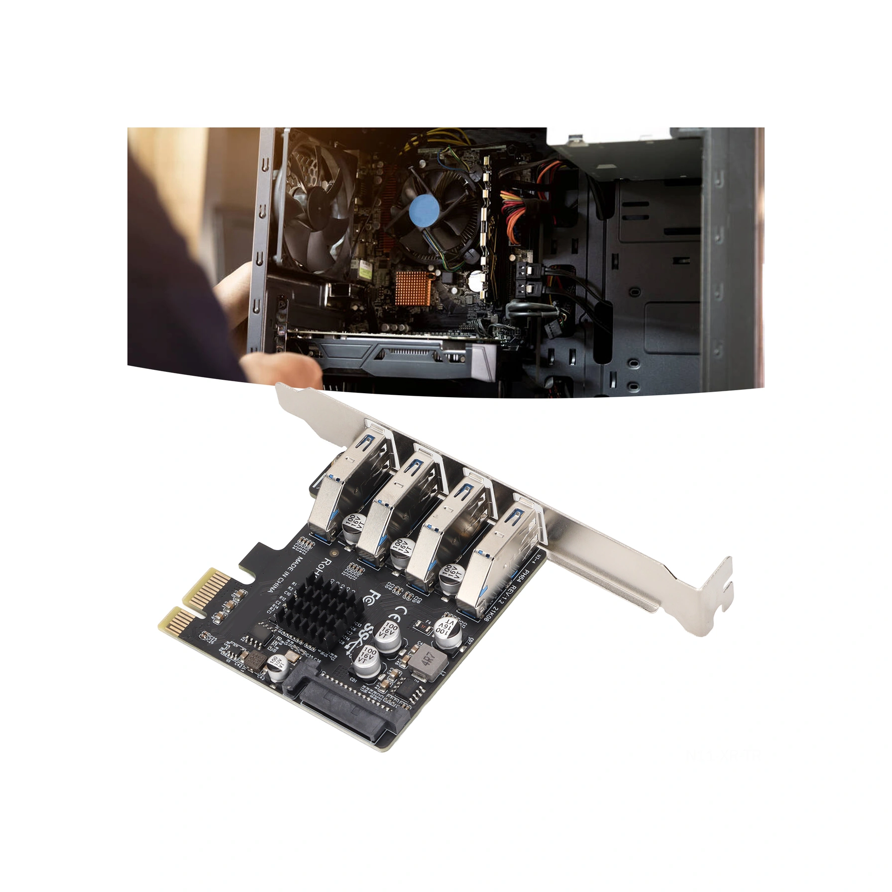 Xiyyadms Vl805 Kontrolcülü Pcıe X1/x4/x8/x16 Uyumlu 4 Port Usb 3.0 Gen1 5gbps Genişletme Kartı - Yüksek Altın Kaplama, Bağımsız Koruma Sigortası, Dahili Güç Modülü