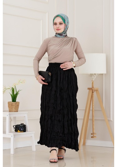 Sevitli Beli Lastikli Kraş Etek-siyah-4973 Siyah