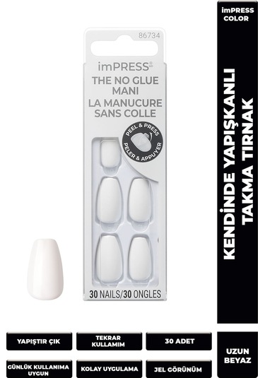 İmpress Color Kendinden Yapışkanlı Takma Tırnak Uzun Beyaz