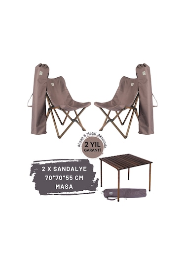 Bag The Joy Ahşap Masa Sandalye Seti Antrasit-Koyu Gri-70 70 55cm Kahverengi