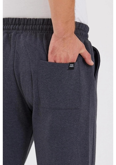 Mmetalic Siyah Arka Cepli Etiket Detaylı Düz Paça Erkek Içi Pamuklu Eşofman Altı 001 Antrasit