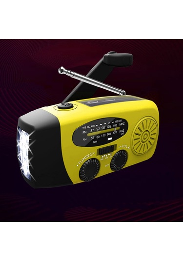 Dofolink Güneş Enerjili El Crank Acil Radyo, Noaa/am/fm Alıcısı, 3 Led Feneri, Avrupa Versiyonu, Sarı