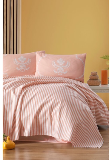 Enlora Home Baskılı Pike Takımı Çift Kişilik Pure Kombin Pudra