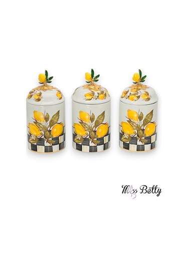 Miss Betty Linda Büyük Porselen Baharat Takımı 3'lü Sarı