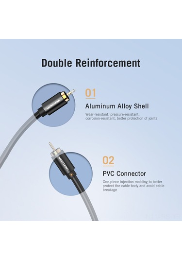 Reedark Vention Metal Rca Koaksiyel Ses Kablosu - Altın Kaplama Uçlar, Saf Bakır İletken, Spdıf Dijital Ses Aktarımı, Ev Sinema Sistemi İçin, 2 Metre