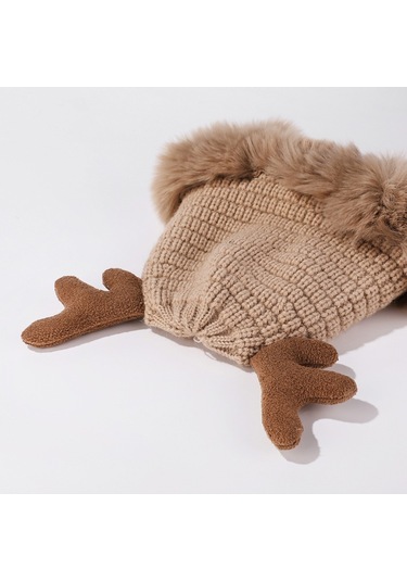 Kadınlar İçin Şık Noel Temalı Örgü Kulaklıklı Bere Renkli Boynuz Detaylı Sıcak Kış Şapkası Yeşil