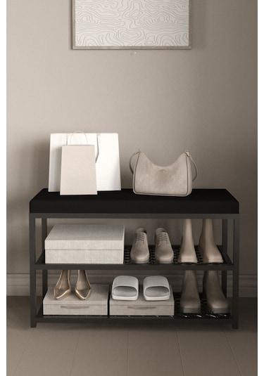 Aju Ayakkabılık Puflu Süngerli Oturaklı Metal Ayakkabı Rafı Modern Vestiyer Baklavalı Metal Siyah Aju Ayakkabılık Puflu Süngerli Oturaklı Metal Ayakkabı Rafı Modern Vestiyer Baklavalı Metal Siyah