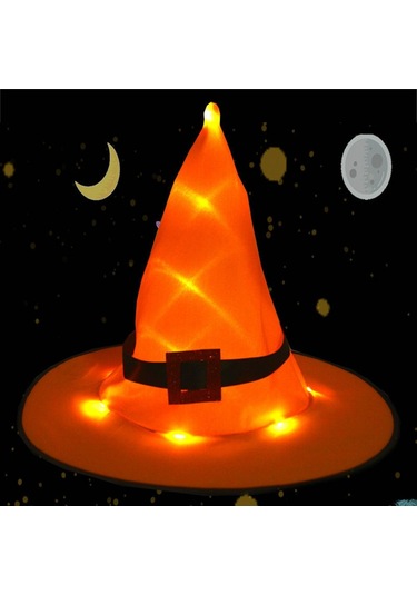 Cadılar Bayramı Parti Dekorasyonu Led Işıklı Şapkalar Lıla Mor Çok Renkli