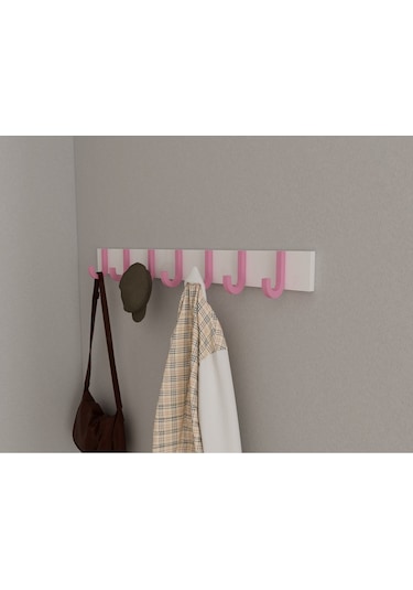 Hepsi3boyutlu Modern Duvar & Kapı Baston Askılık - 7 Adet Pembe J Askılık - Model No : 6 Pembe