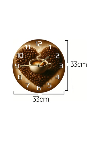 Sessiz Yuvarlak Ahşap Duvar Saati, Kuvars Coffe Desen 2d Sdw2021 Renkli