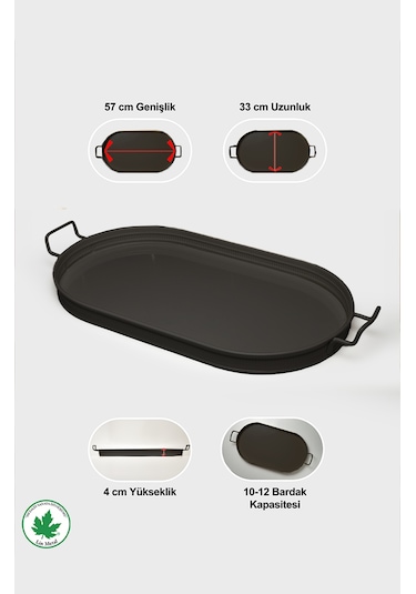 Lin Metal Lotus 57 cm Elips Metal Tepsi - Siyah