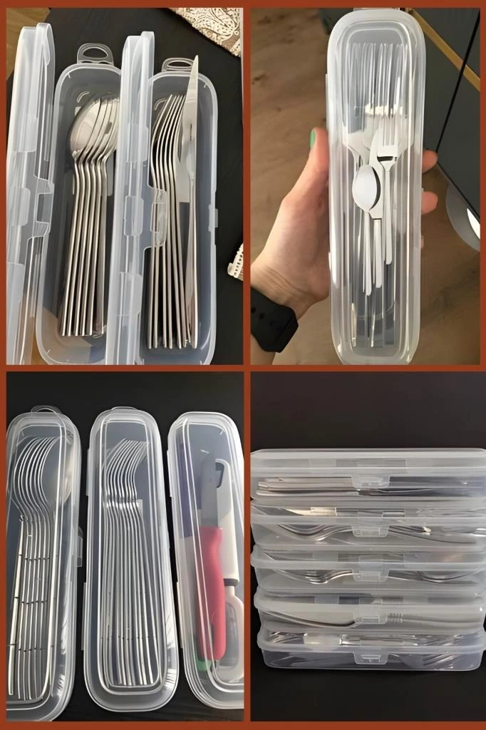 6 Lı Çatal Kaşık Bıçak Kutusu Seti, Sofra Takımı Saklama Kutusu Çeyizlik Çekmece Taşınır Organizer Şeffaf