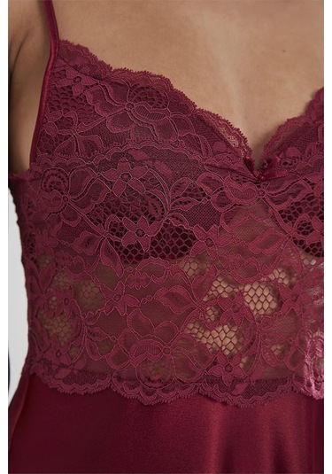 Pierre Cardin 627 Kadın İp Askılı Saten Gecelik-bordo Bordo