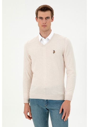 U.s. Polo Assn. Erkek Krem Melanj Kazak /triko 50288885-vr159 Krem Melanj