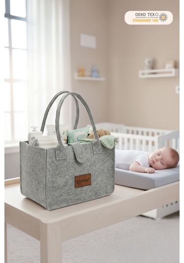 Mordesign Taşınabilir Keçe Çanta Yenidoğan Alt Açma, Kadın Çantası, Ev ve Seyahat Düzenleyici Organizer Gri
