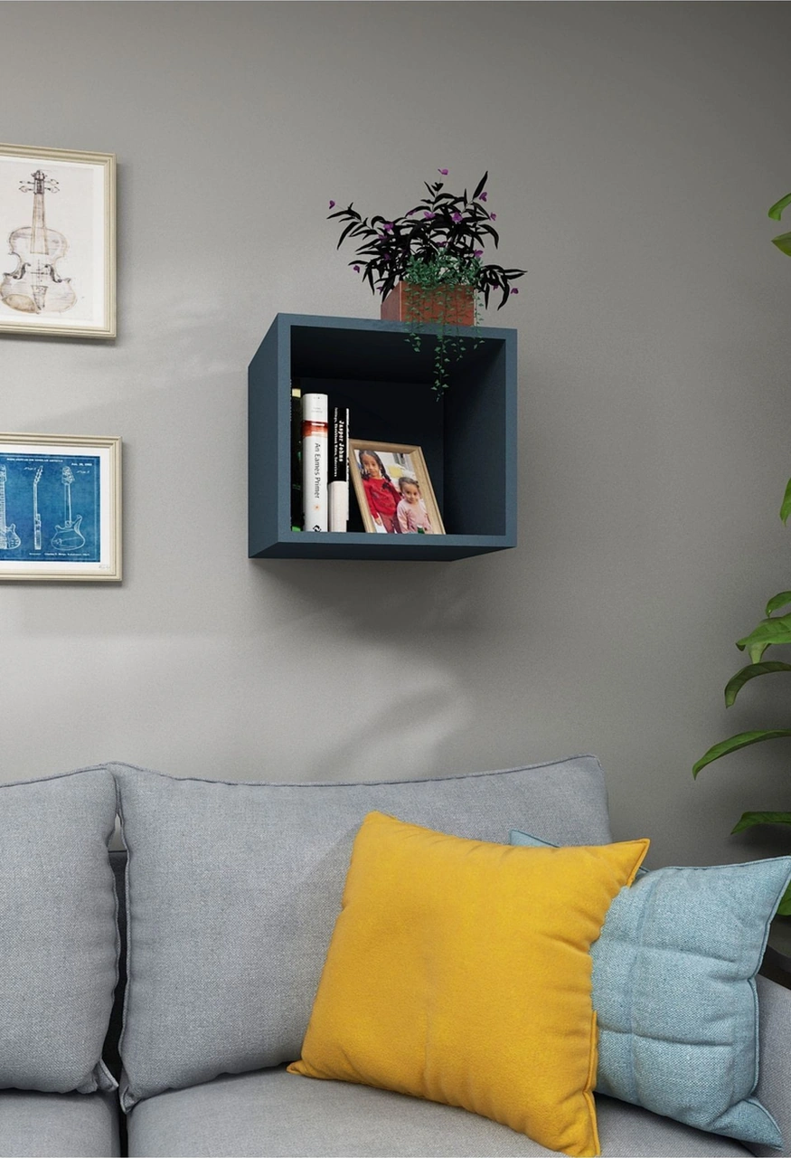 Kitaplık Kare Duvar Rafı Tekli Arkalıklı Mobilya Takım İzlanda Mavi İzlanda Mavi