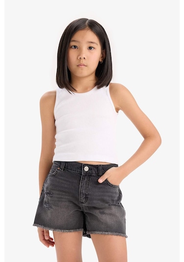 DeFacto Kız Çocuk Yırtık Detaylı Pamuklu Jean Şort D7106A825SMNM36