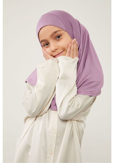 Tesettür Çocuk Namaz Bonesi Eşarbı Şalı Hijabı Mor Mor