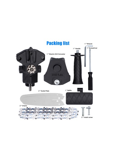 Folinda 4 İnç Elektrik Matkap Zincir Testere Dönüştürücü Aksesuar Seti - Ahşap İşleri El Testeresi - 6-13mm Üç Çene Somun Matkap Uyumlu - Siyah