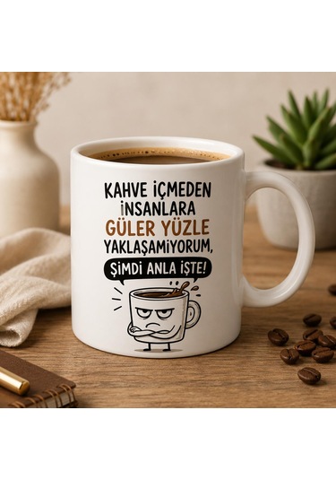 Kişiye Özel Tasarım Baskılı Kahve Kupa-bardağı Bej - Beyaz