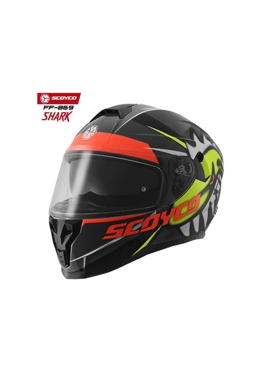 Scoyco FF-869 Shark Güneş Vizörlü Kapalı Kask Kırmızı - Neon Sarı - Siyah