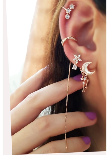 MorMajor Silver Tekli Ithal Sedefli Ay Uzun Figür Gümüş Küpe- Sağ Taraf-5579