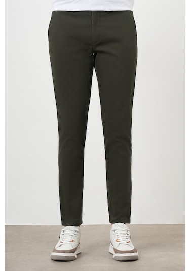 Morven Erkek Haki Yazlık Pileli Slim Fit Chino Pantolon Haki