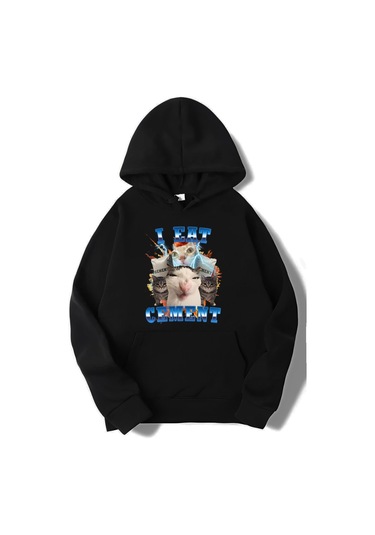 Brz Collection Unisex Oversize I Eat Cement Hoodie Siyah Siyah