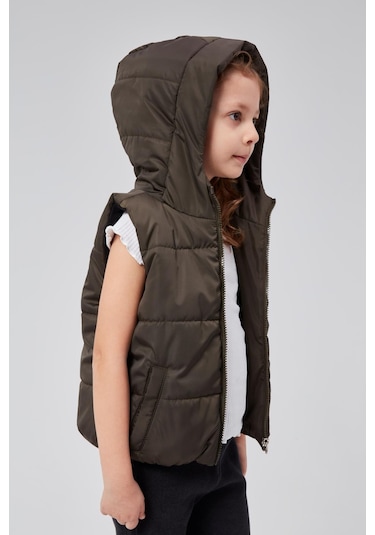Benitto Kids Kapüşonlu Kız Çocuk Şişme Yelek 51307 Haki
