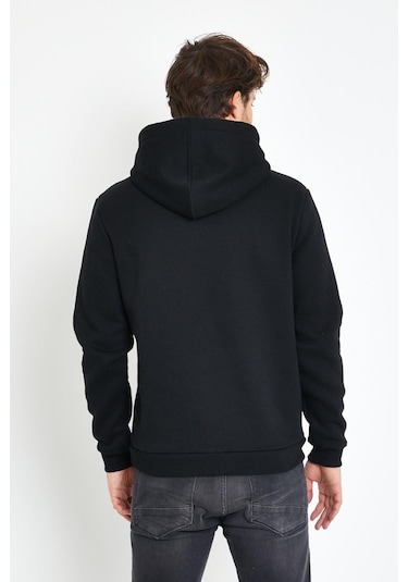 Polostate Erkek Arizona Nakışlı Kapüşonlu 3 İplik Sweatshirt Siyah