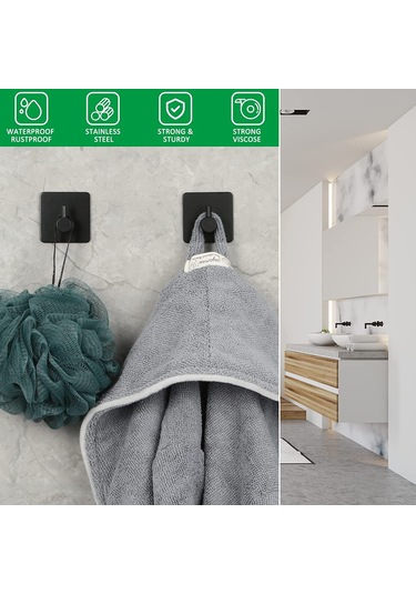 Zift Unique 2 Adet Paslanmaz Çelik Siyah Banyo/Bornoz/Havlu Askısı Siyah