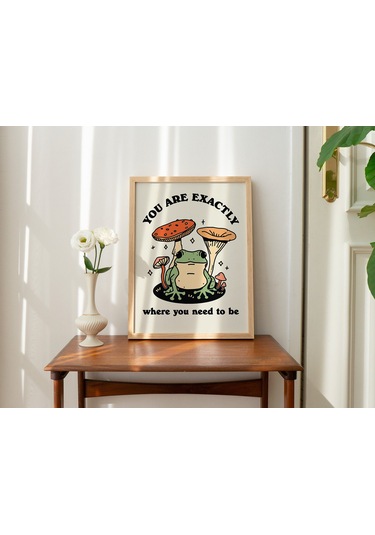 Kurbağa Mantarı Cottagecore, Sevimli Kurbağa, Pozitif, Retro Duvar Dekoru, Büyük Sanat