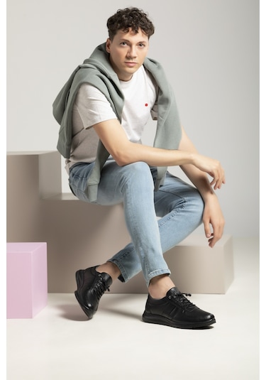 Ziya, Erkek Hakiki Deri Sneaker 1531037zs08 Siyah 1311013 S08 000 Siyah