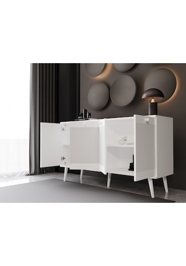 Melura Konsol 160 Cm %100 Mdf Lake Ahşap Ayaklı Beyaz