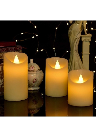 Alev Efektli Vıp Deluxe 14 Lü Set Işıklı Mum Gün Işığı Led Titrek Yanan Led Mum Büyük Orta Küçük Mum Renkli