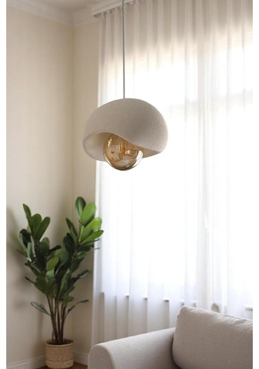 Beton Görünümlü Modern Şık Tarz Avize 25cm Oturma Odası Salon Yatak Odası Rustik Ampul Hediyeli Beyaz