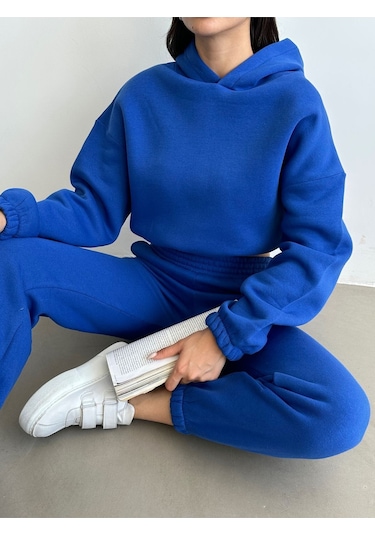 Kadın Pamuklu İçi Polarlı Basic Eşofman Takımı Saks