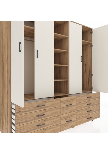 Kronos Dolap 9 Raflı 10 Çekmeceli 2 Askılı 220x59x243 Çam-aytaşı/çam Aytası/atlas Çam