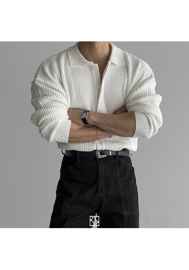 Tarz Cool Beyaz Düğme Detaylı Regular Fit Hırka Beyaz
