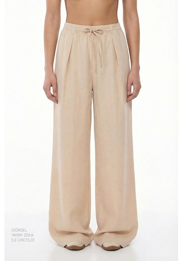 Penti Pastel Bej Linen Pantolon Pastel Bej