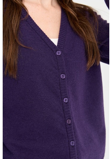 Desen Triko Kadın V Yaka Yün Hırka 21021 K.mor K.mor Mor