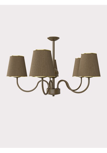 Deluna 5li Eskitme Modern Konik Abajur Şapkalı Metal Avize