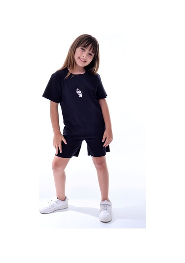 Ribana Beybi Overlok Detaylı Kuromi Nakışlı Alt-üst Takım Siyah