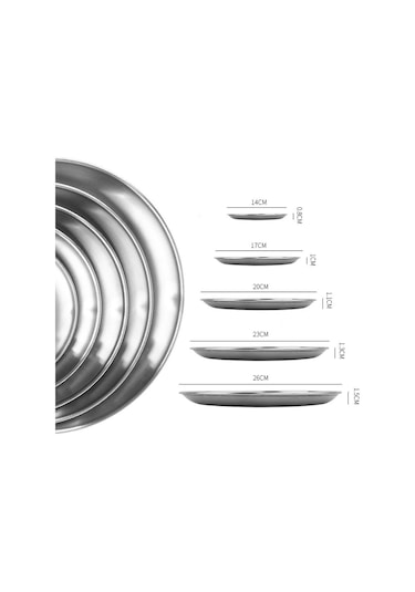 Homyl Paslanmaz Çelik Yuvarlak Tabak Bulaşık Kamp Piknik 20-santimetre Gümüş