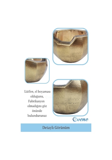 Saksı Çiçek Kaktüs Saksısı Lüx 15 Cm Önü Açık Desenli 3'lü Set Çiçeklik - Altın Eskitme