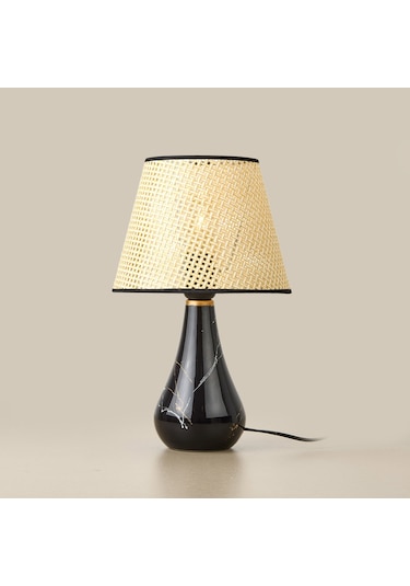 Nisaa Luce Konik Seramik Abajur - Siyah / Krem - 37x20x20 Cm Çok Renkli